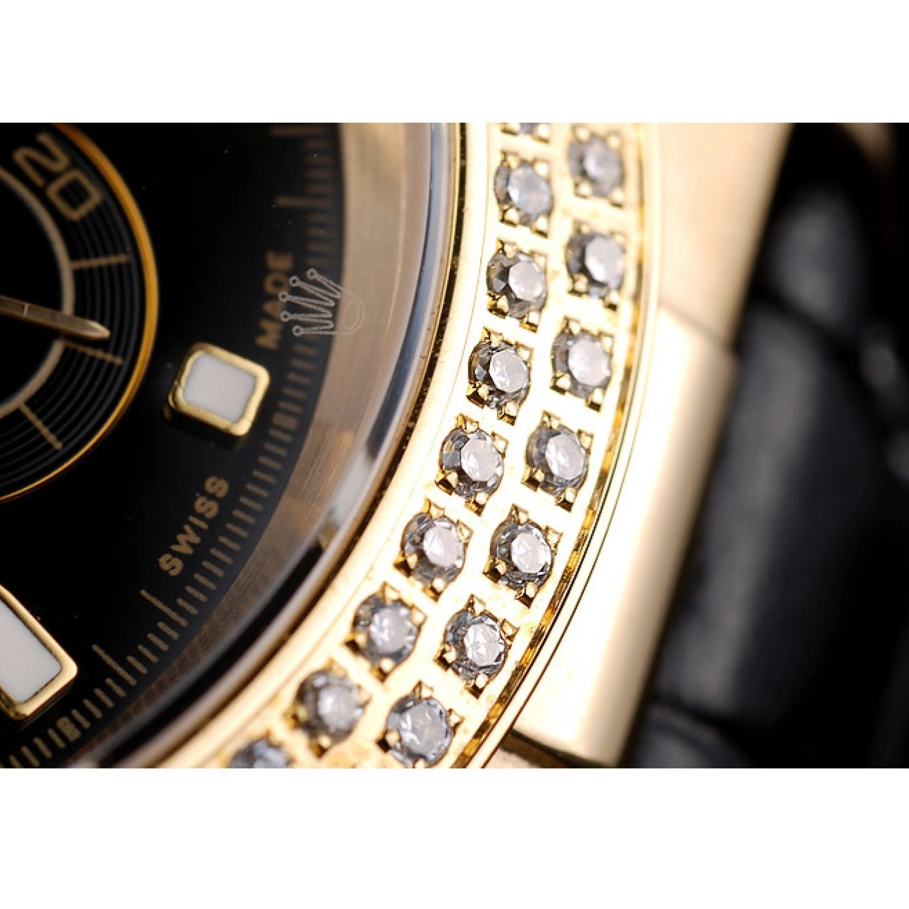 MiroTime 0716 Rolex Daytona Gold Case Crystal Studded Bezel Black Dial